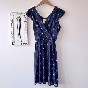 Yellow Star Navy Blue Polka Dot Giraffe Print Dress Size L